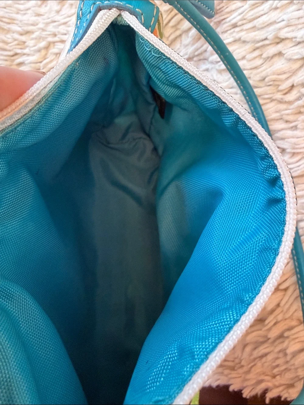 Vintage Coach Poppy Scribble Wristlet/Clutch~Aqua Leather/Soft Canvas